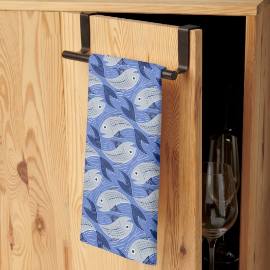 Linge De Cuisine Impression de bloc de poisson - bleu (Pliage en tiers)
