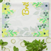 Linge De Cuisine Impression de fleurs jaunes et verts (Plié)