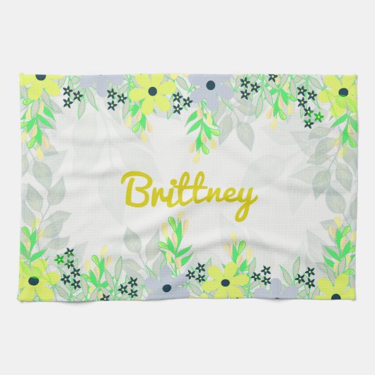 Linge De Cuisine Impression de fleurs jaunes et verts (Horizontal)