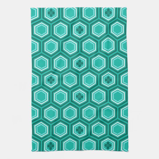 Linge De Cuisine Impression de kimono hexagonal, sarcelle, aqua et  (Vertical)