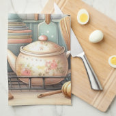 Linge De Cuisine Impression de théière vintage rétro (Quart Plié)