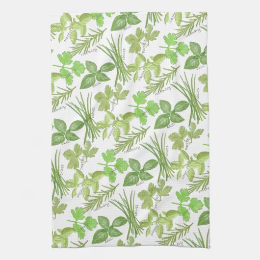 Linge De Cuisine Impression d'herbe aquarelle (Vertical)