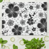Linge De Cuisine Impression florale noire et blanche (Plié)
