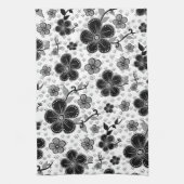Linge De Cuisine Impression florale noire et blanche (Vertical)