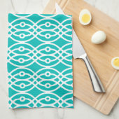 Linge De Cuisine Impression kimono, turquoise et blanc (Quart Plié)