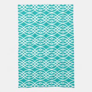 Linge De Cuisine Impression kimono, turquoise et blanc