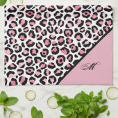 Linge De Cuisine Impression léopard en rose blanc & noir avec monog (Plié)