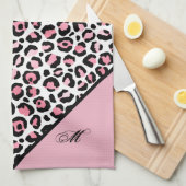 Linge De Cuisine Impression léopard en rose blanc & noir avec monog (Quart Plié)