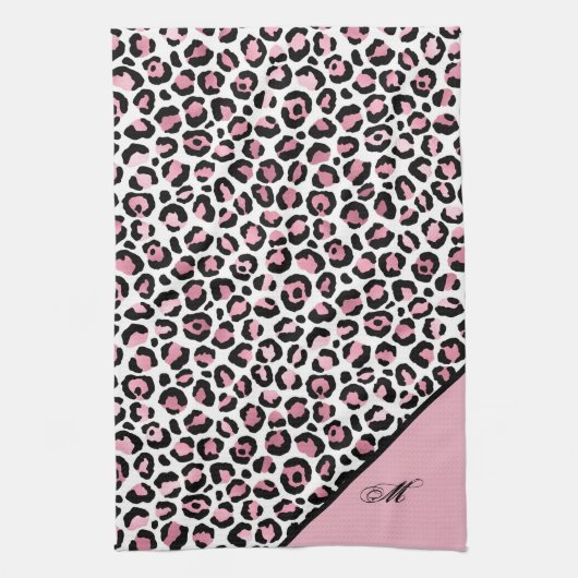 Linge De Cuisine Impression léopard en rose blanc & noir avec monog (Vertical)