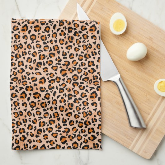 Linge De Cuisine Impression léopard orange et marron (Quart Plié)
