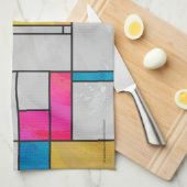 Linge De Cuisine Impression Mondrial jaune rose (Quart Plié)