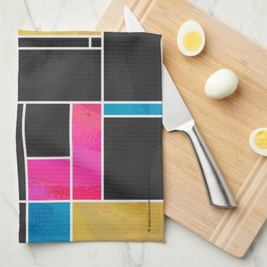 Linge De Cuisine Impression noir rose bleu monochrome (Quart Plié)