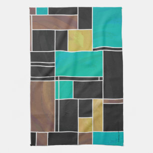 Linge De Cuisine Impression noire Brown Turquoise Mondrian