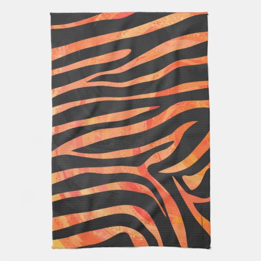 Linge De Cuisine Impression noire et orange Zebra (Vertical)