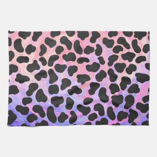 Linge De Cuisine Impression noire et rose dalmate (Horizontal)