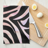Linge De Cuisine Impression noire et rose Zebra (Quart Plié)