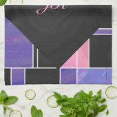 Linge De Cuisine Impression noire violet mondriaque (Plié)