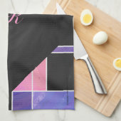 Linge De Cuisine Impression noire violet mondriaque (Quart Plié)