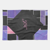 Linge De Cuisine Impression noire violet mondriaque (Horizontal)