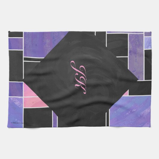 Linge De Cuisine Impression noire violet mondriaque (Horizontal)