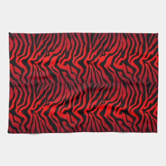 Linge De Cuisine Impression rayée Zèbre noir et rouge (Horizontal)