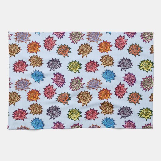 Linge De Cuisine Impression Rose pointillée, Modèle Floral Moderne (Horizontal)