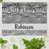 Linge De Cuisine Impression trionale noir et blanc Boho (Plié)