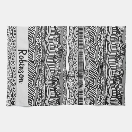 Linge De Cuisine Impression trionale noir et blanc Boho (Horizontal)