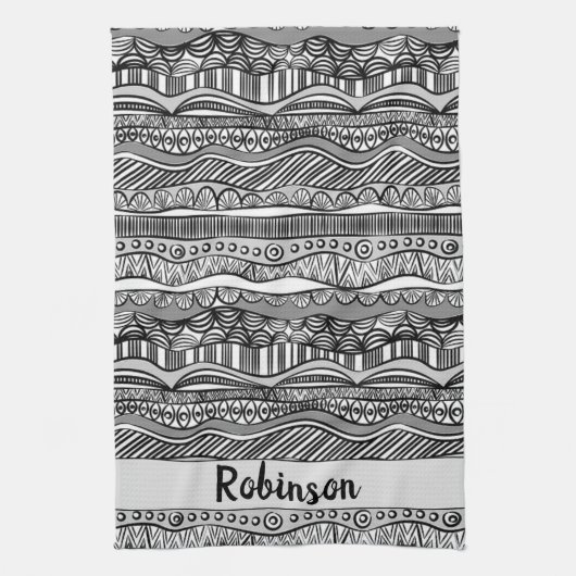 Linge De Cuisine Impression trionale noir et blanc Boho (Vertical)