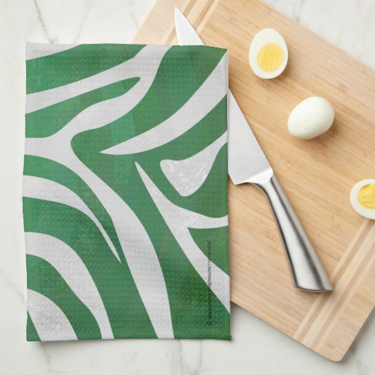 Linge De Cuisine Impression verte et blanche Zebra (Quart Plié)