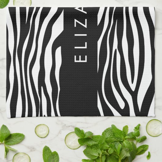 Linge De Cuisine Impression Zèbre, Grilles, Noir Et Blanc, Votre No (Plié)