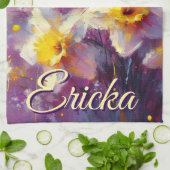 Linge De Cuisine Impressionniste Daffodil Floral Purple Personnalis (Plié)