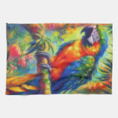 Linge De Cuisine Impressionniste perroquet tropical Oiseau bleu ver (Horizontal)