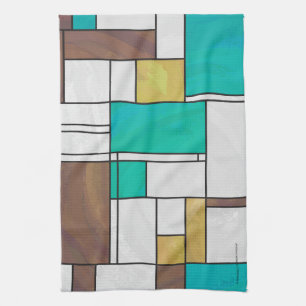 Linge De Cuisine Imprimante Brown jaune Turquoise Mondrian