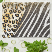 Linge De Cuisine Imprimé de léopard doré et de zèbre à la mode fémi (Plié)