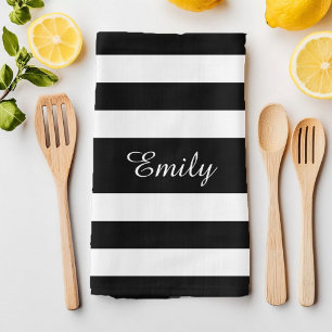 Linge De Cuisine Imprimé de motif rayures noir et blanc minimaliste