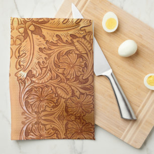 Linge De Cuisine imprimé en cuir rustique brun de l'Ouest