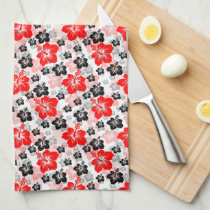 Linge De Cuisine Imprimé floral d'Hibiscus Tropical Rouge Noir