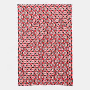 Linge De Cuisine imprimé kimono floral, rouge, noir et blanc