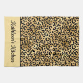 Linge De Cuisine Imprimé léopard noir et or monogrammé guépard (Horizontal)