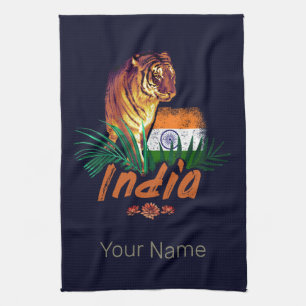 Linge De Cuisine Inde Tigre Vintage Avec Drapeau Retro Lotus Souven