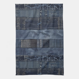 Linge De Cuisine Indigo Denim Patchwork Seamless Motif (2)