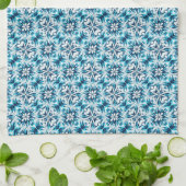 Linge De Cuisine Indigo, Turquoise, Sky Blue & White Damask Floral  (Plié)