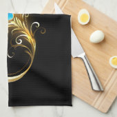 Linge De Cuisine Infinité avec plume de paon doré (Quart Plié)