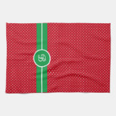 Linge De Cuisine Initial, Green Red White Swiss Dot Kitchen Towel (Horizontal)