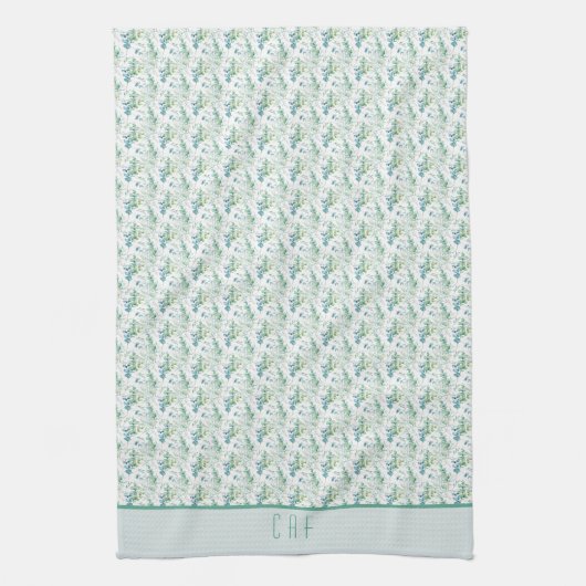 Linge De Cuisine Initiales de monogramme Nom Eucalyptus Verdure (Vertical)