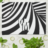 Linge De Cuisine Initiales de Motif noir psychédélique rétro (Plié)