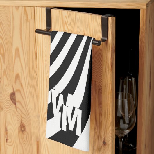 Linge De Cuisine Initiales de Motif noir psychédélique rétro (Pliage en tiers)