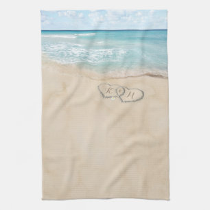 Linge De Cuisine Initiales des Coeurs de plage Vintages tropicaux