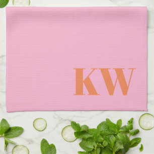 Linge De Cuisine Initiales du Monogramme rose moderne personnalisée